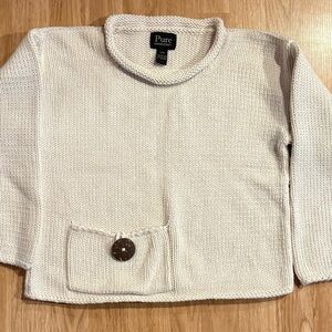 EUC Women’s Pure Handknit 100% Cotton Boxy Fit Chunky Knit Sweater- Cream - S/M